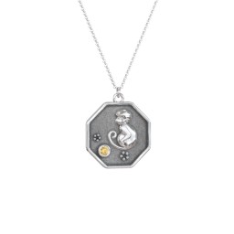 Year of the Monkey Engravable Zodiac Medallion Necklace in 925 Sterling Silver with Citrine
