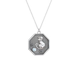 Year of the Monkey Engravable Zodiac Medallion Necklace in 925 Sterling Silver with Blue Topaz