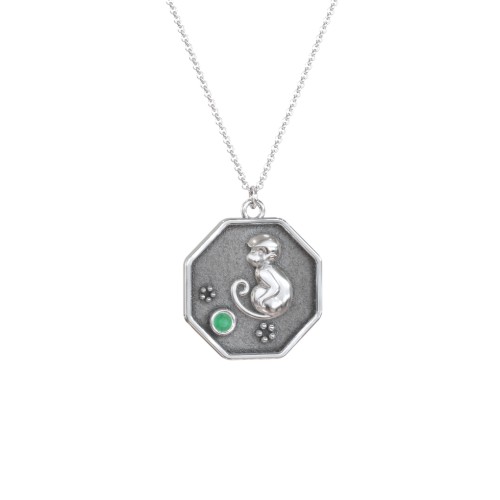 Year of the Monkey Engravable Zodiac Medallion Necklace – Sterling Silver with Emerald