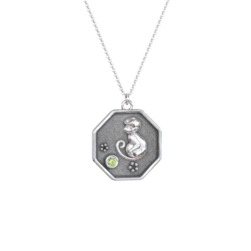 Year of the Monkey Engravable Zodiac Medallion Necklace – Sterling Silver with Peridot
