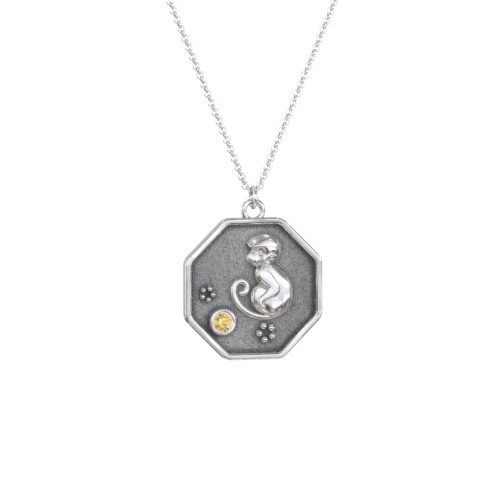 Year of the Monkey Engravable Zodiac Medallion Necklace – Sterling Silver with Citrine