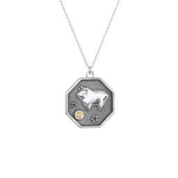 Year of the Ox Engravable Zodiac Medallion Necklace in 925 Sterling Silver with Citrine
