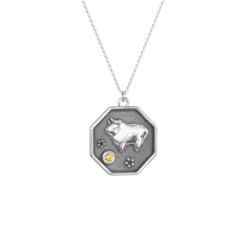 Year of the Ox Engravable Zodiac Medallion Necklace – Sterling Silver with Citrine