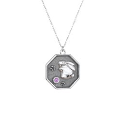 Year of the Rabbit Engravable Zodiac Medallion Necklace in 925 Sterling Silver with Amethyst