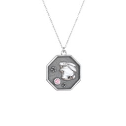 Year of the Rabbit Engravable Zodiac Medallion Necklace in 925 Sterling Silver with Pink Tourmaline
