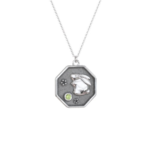 Year of the Rabbit Engravable Zodiac Medallion Necklace – Sterling Silver with Peridot