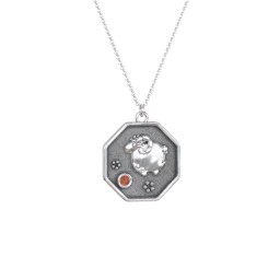 Year of the Ram Engravable Zodiac Medallion Necklace in 925 Sterling Silver with Garnet