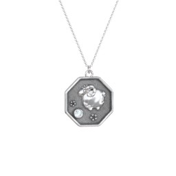 Year of the Ram Engravable Zodiac Medallion Necklace in 925 Sterling Silver with Aquamarine