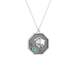 Year of the Ram Engravable Zodiac Medallion Necklace in 925 Sterling Silver with Emerald