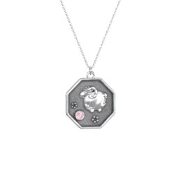 Year of the Ram Engravable Zodiac Medallion Necklace in 925 Sterling Silver with Pink Tourmaline