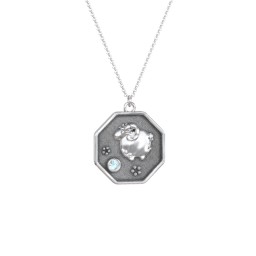Year of the Ram Engravable Zodiac Medallion Necklace in 925 Sterling Silver with Blue Topaz