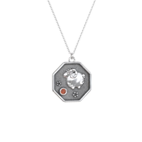Year of the Ram Engravable Zodiac Medallion Necklace – Sterling Silver with Garnet
