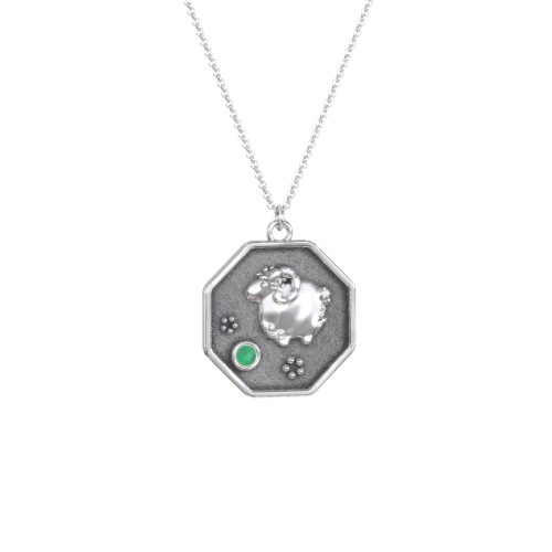 Year of the Ram Engravable Zodiac Medallion Necklace – Sterling Silver with Emerald