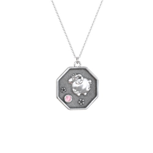 Year of the Ram Engravable Zodiac Medallion Necklace – Sterling Silver with Pink Tourmaline