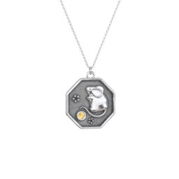 Year of the Rat Engravable Zodiac Medallion Necklace in 925 Sterling Silver with Citrine