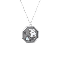 Year of the Rat Engravable Zodiac Medallion Necklace in 925 Sterling Silver with Blue Topaz