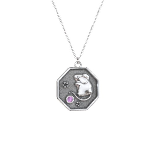 Year of the Rat Engravable Zodiac Medallion Necklace – Sterling Silver with Amethyst
