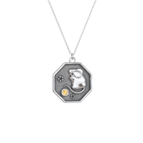 Year of the Rat Engravable Zodiac Medallion Necklace – Sterling Silver with Citrine