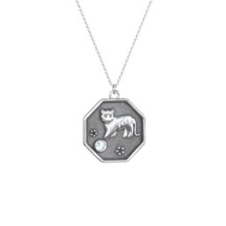 Year of the Tiger Engravable Zodiac Medallion Necklace in 925 Sterling Silver with Aquamarine