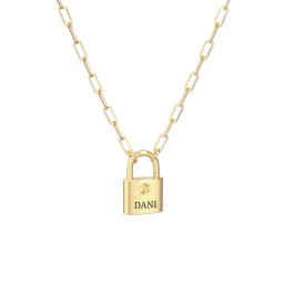 Engravable Lock Necklace with Gemstone in 18K Gold Plated Silver with Citrine