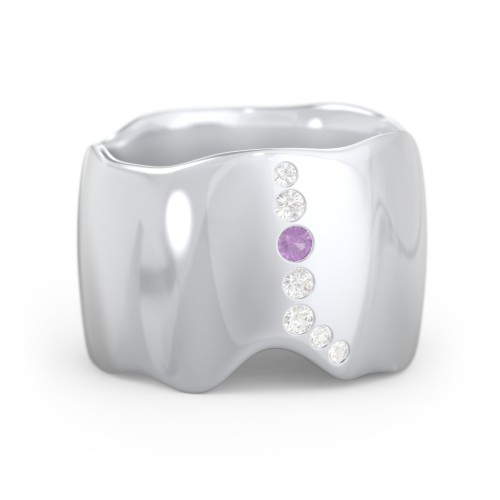 Molten Statement Ring – Sterling Silver with Amethyst and Cubic Zirconia