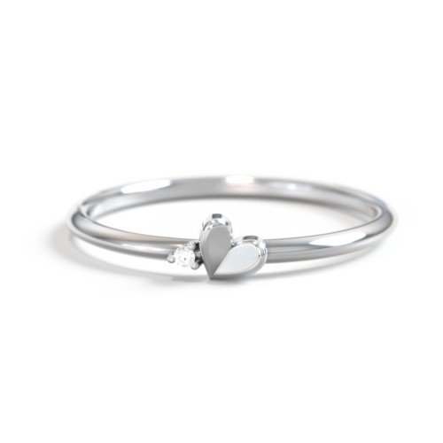 Dainty Folded Heart Ring with Accent – Sterling Silver with Aquamarine