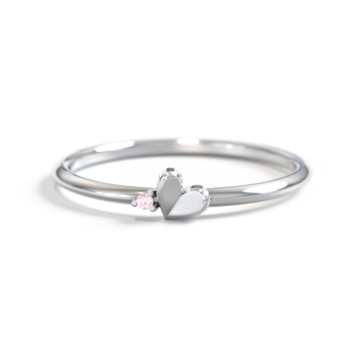 Dainty Folded Heart Ring with Accent – Sterling Silver with Pink Tourmaline
