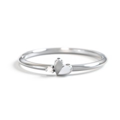 Dainty Folded Heart Ring with Accent – 10K White Gold with White Premium Zirconia