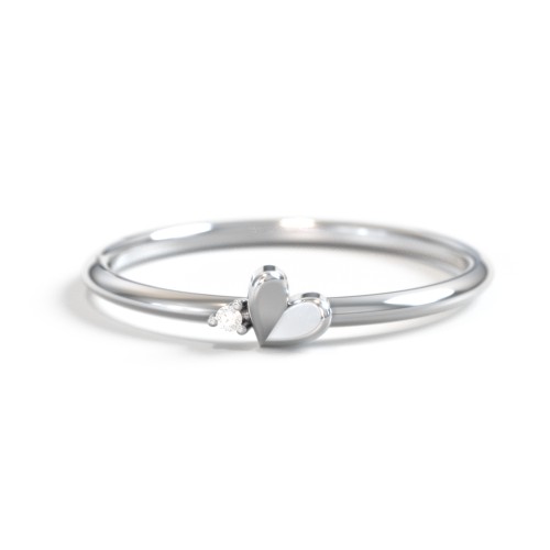 Dainty Folded Heart Ring with Accent – 10K White Gold with White Premium Zirconia