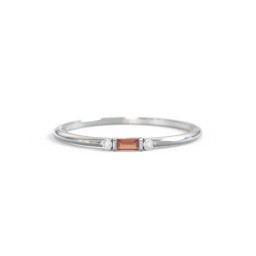 Dainty East-West Minimalist Baguette Ring with Accents in 925 Sterling Silver with Garnet and Cubic Zirconia