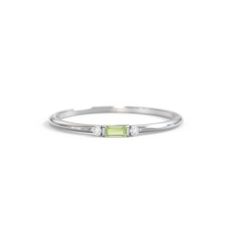 Dainty East-West Minimalist Baguette Ring with Accents in 925 Sterling Silver with Peridot and Cubic Zirconia