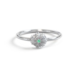 Sea Urchin Ring With Accent in 925 Sterling Silver with Emerald