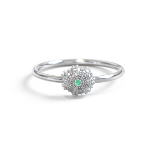 Sea Urchin Ring With Accent – Sterling Silver with Emerald