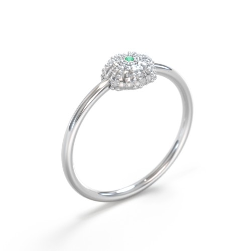 Sea Urchin Ring With Accent – Sterling Silver with Emerald