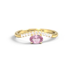 East-West Oval Gemstone Curved Ring with Accents – 10K White Gold with Pink Tourmaline and Cubic Zirconia