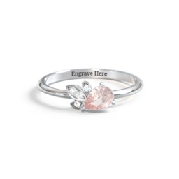 Pear Gemstone Ring with Leaf Motif Accent Stones