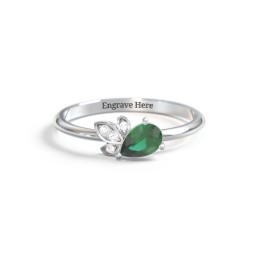 Pear Gemstone Ring with Leaf Motif Accent Stones