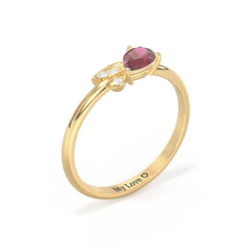 Pear Gemstone Ring with Leaf Motif Accent Stones
