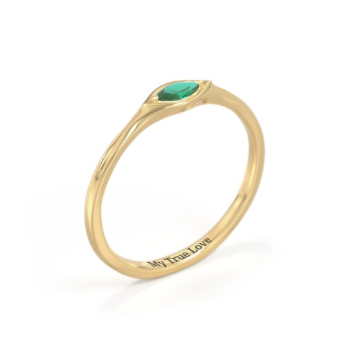 East-West Marquise Ring – 18K Gold Plated Silver with Emerald