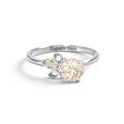 Round Gemstone Ring with Petal Accents
