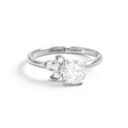 Round Gemstone Ring with Petal Accents