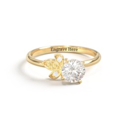 Round Gemstone Ring with Petal Accents in 18K Gold Plated Silver with Cubic Zirconia, Citrine, and White Premium Zirconia