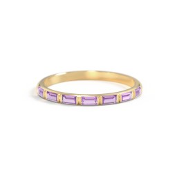 Baguette Half Eternity Stackable Band in 10K Solid Yellow Gold with Amethyst