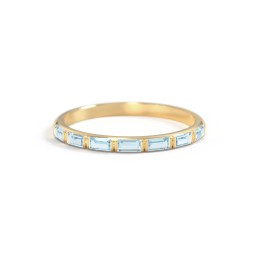 Baguette Half Eternity Stackable Band in 10K Solid Yellow Gold with Blue Topaz