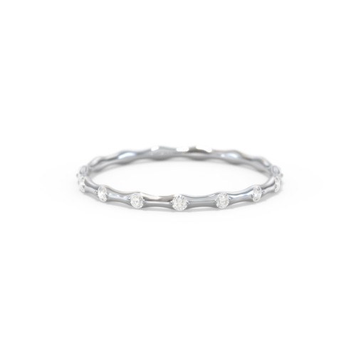 Dainty Stackable Half Eternity Ring with Bezel Set Accents – 10K White Gold with White Premium Zirconia