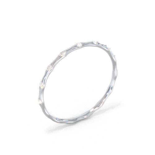 Dainty Stackable Half Eternity Ring with Bezel Set Accents – 10K White Gold with White Premium Zirconia