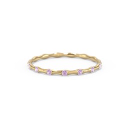 Dainty Stackable Half Eternity Ring with Bezel Set Accents in 10K Solid Yellow Gold with Amethyst