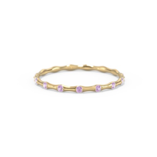 Dainty Stackable Half Eternity Ring with Bezel Set Accents – 10K Yellow Gold with Amethyst