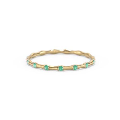 Dainty Stackable Half Eternity Ring with Bezel Set Accents – 10K Yellow Gold with Emerald