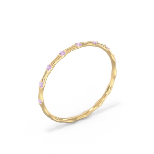 Dainty Stackable Half Eternity Ring with Bezel Set Accents – 10K Yellow Gold with Amethyst